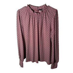 Adrianna Papell Blouse Women's Large Long Sleeve Printed Crew Neck Career